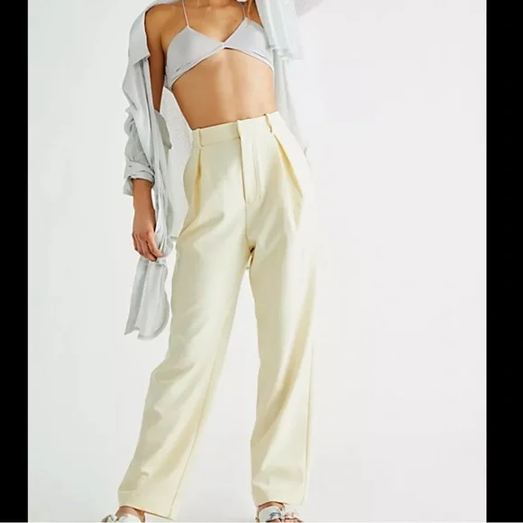 Free People High Rise Pia Dad Pleated Trouser Pants Size 12 Color Cream - Picture 2 of 10